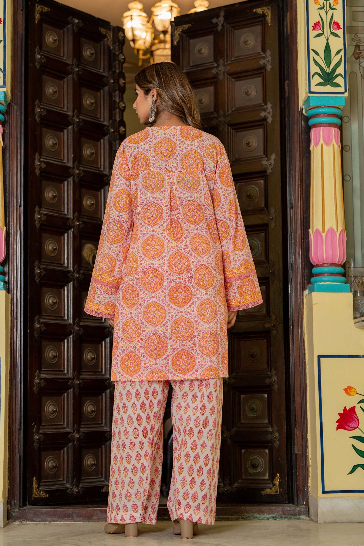 Blush Pink & Orange Farsi Suit Set