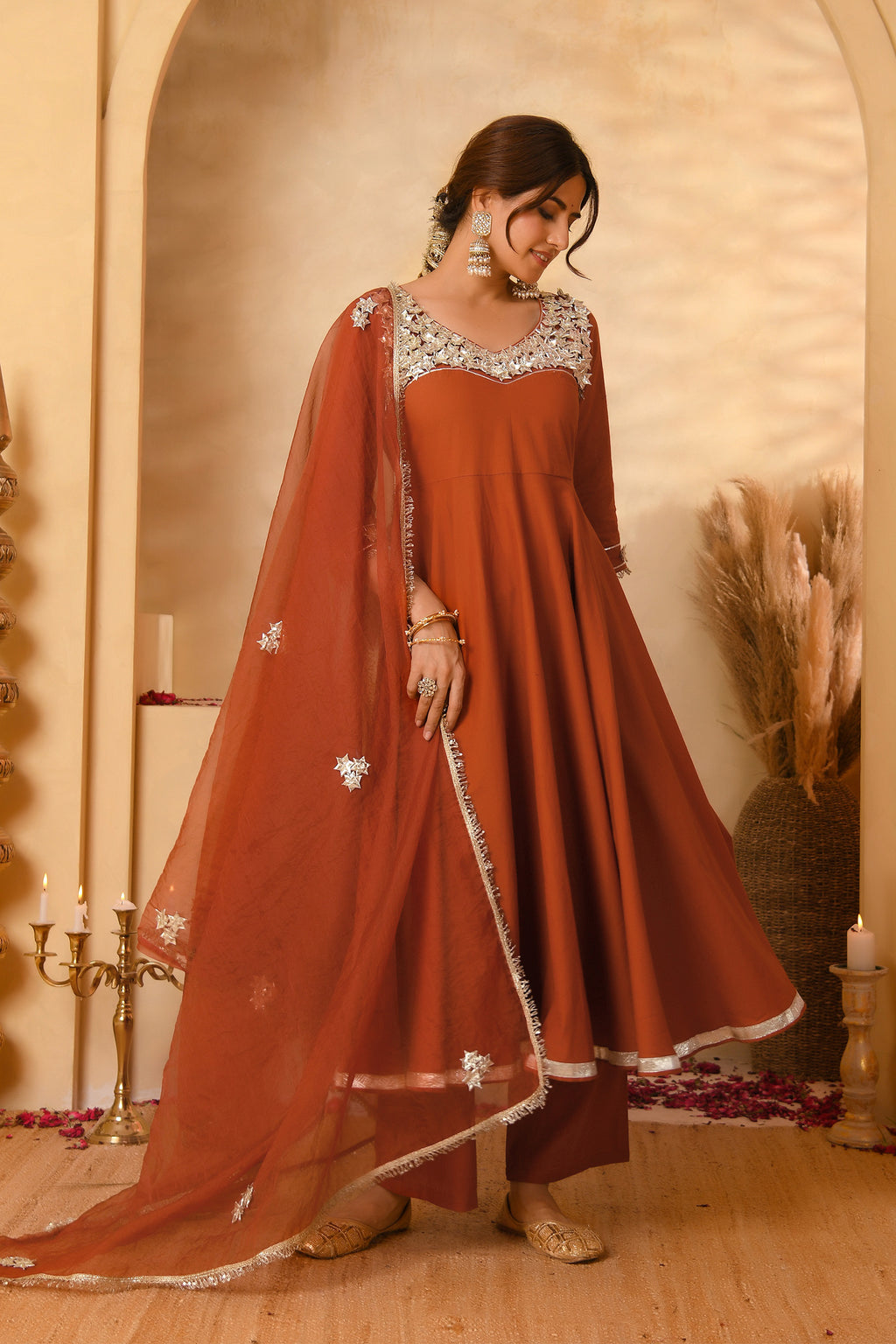 Rust Anarkali Suit Set