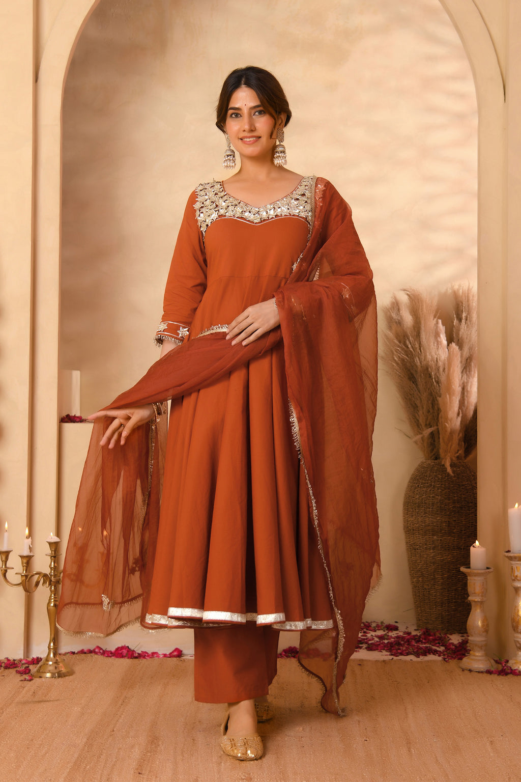 Rust Anarkali Suit Set