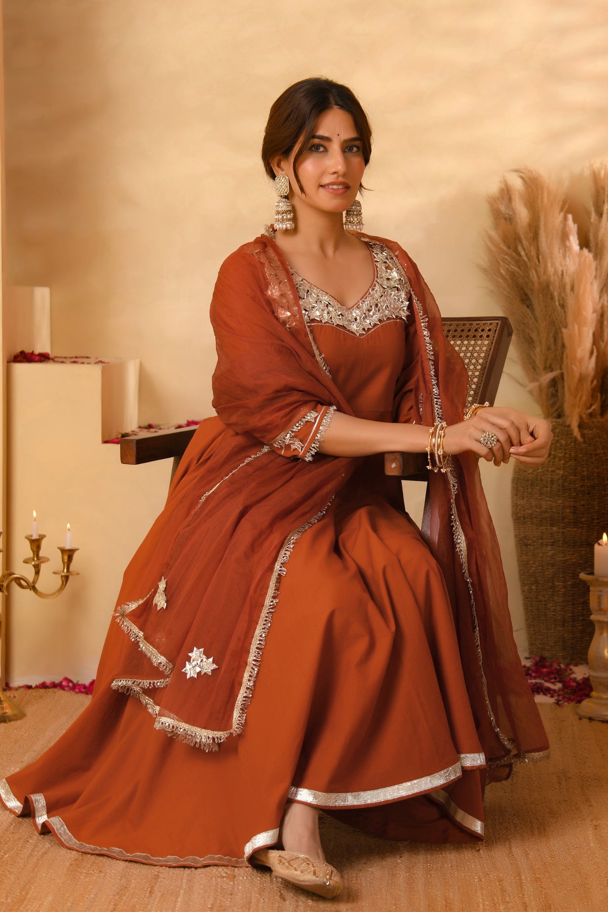 Rust Anarkali Suit Set