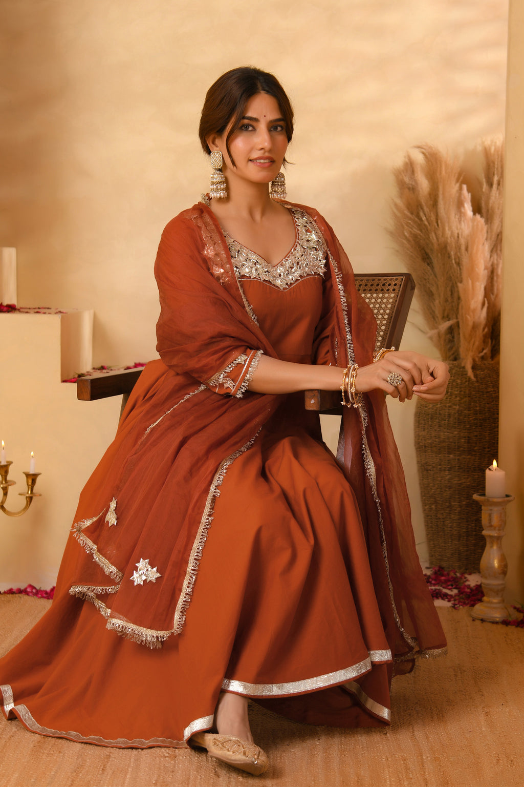Rust Anarkali Suit Set