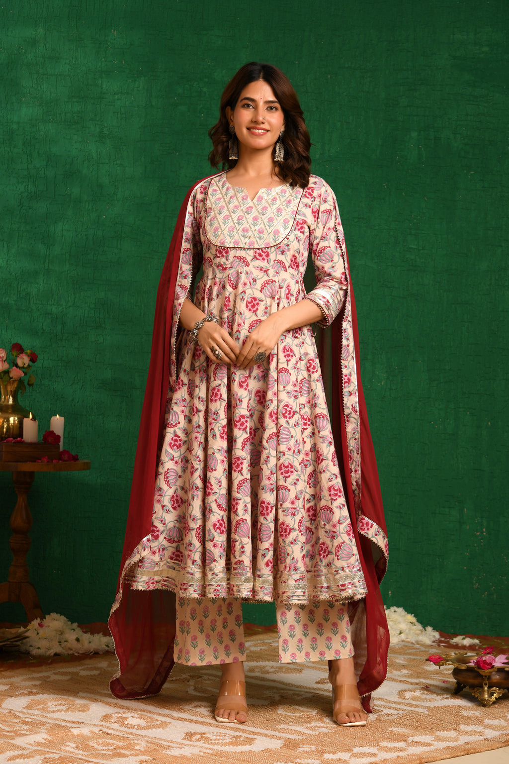 Cream Anarkali Suit Set