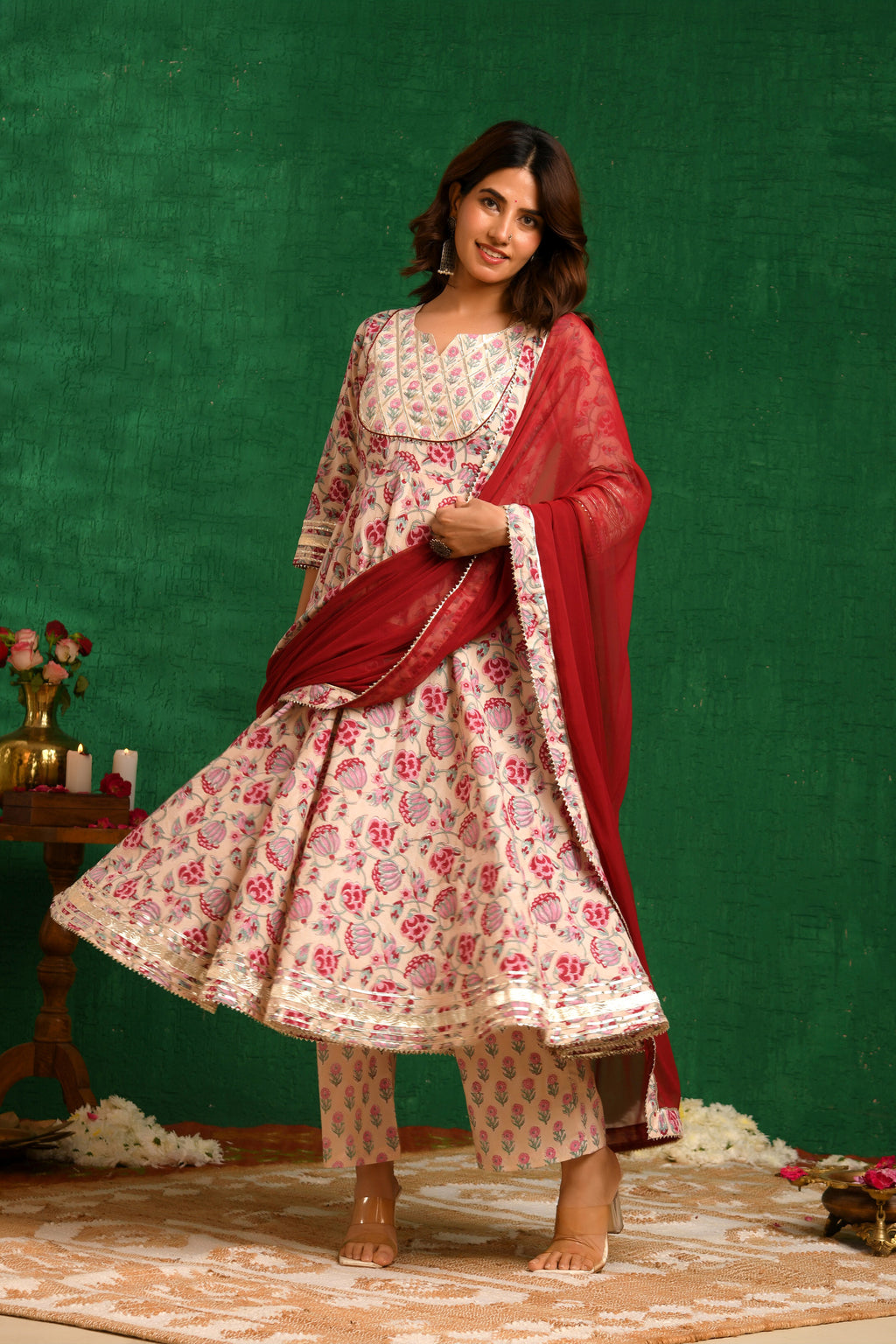 Cream Anarkali Suit Set