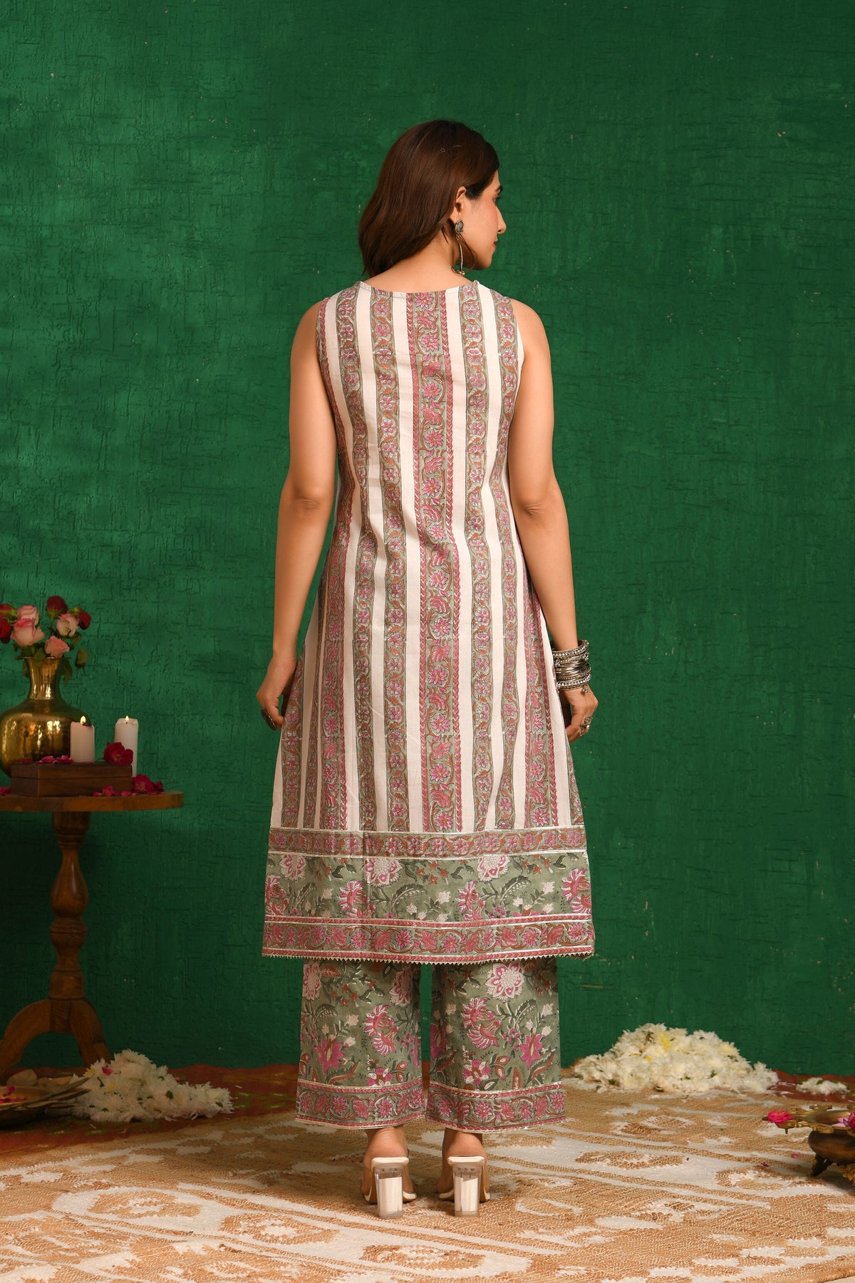 Green A-line Kurta Set