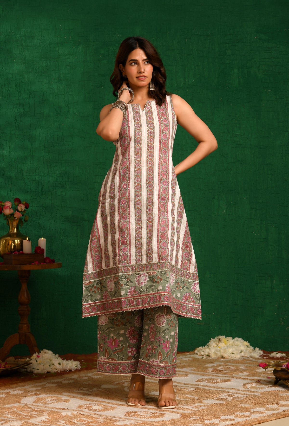 Green A-line Kurta Set