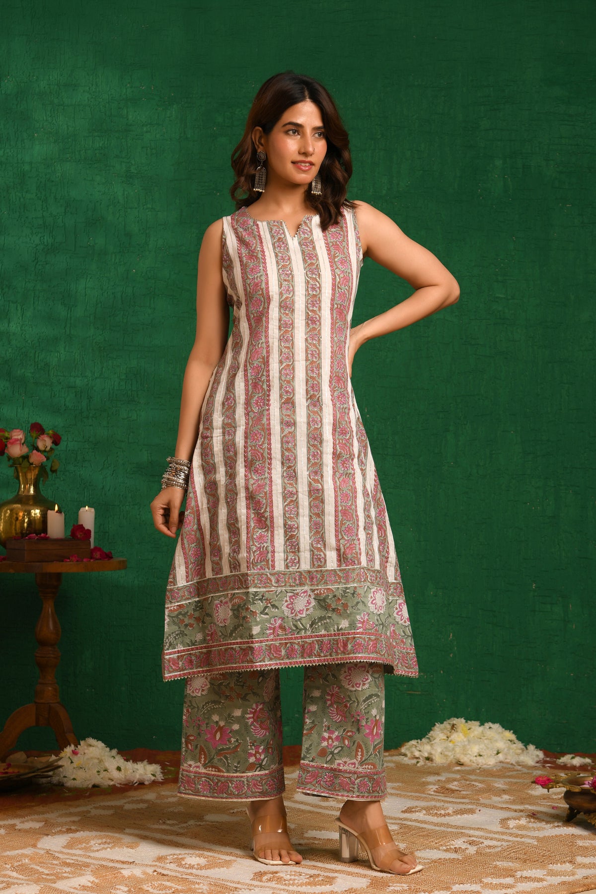 Green A-line Kurta Set