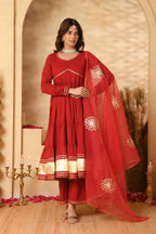 Maroon Anarkali Suit Set