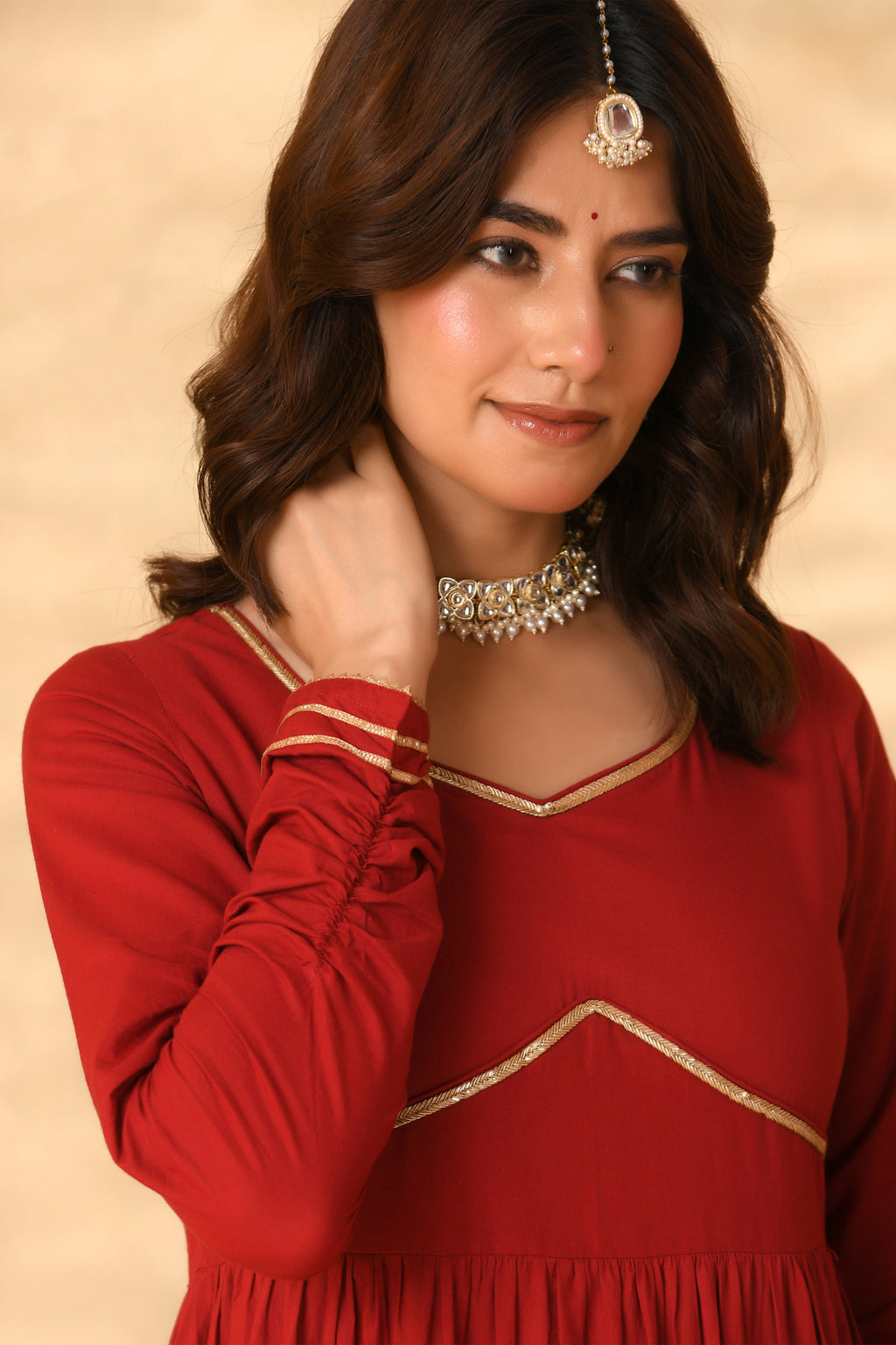 Maroon Anarkali Suit Set