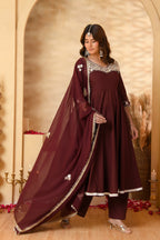 Wine Anarkali Suit Set