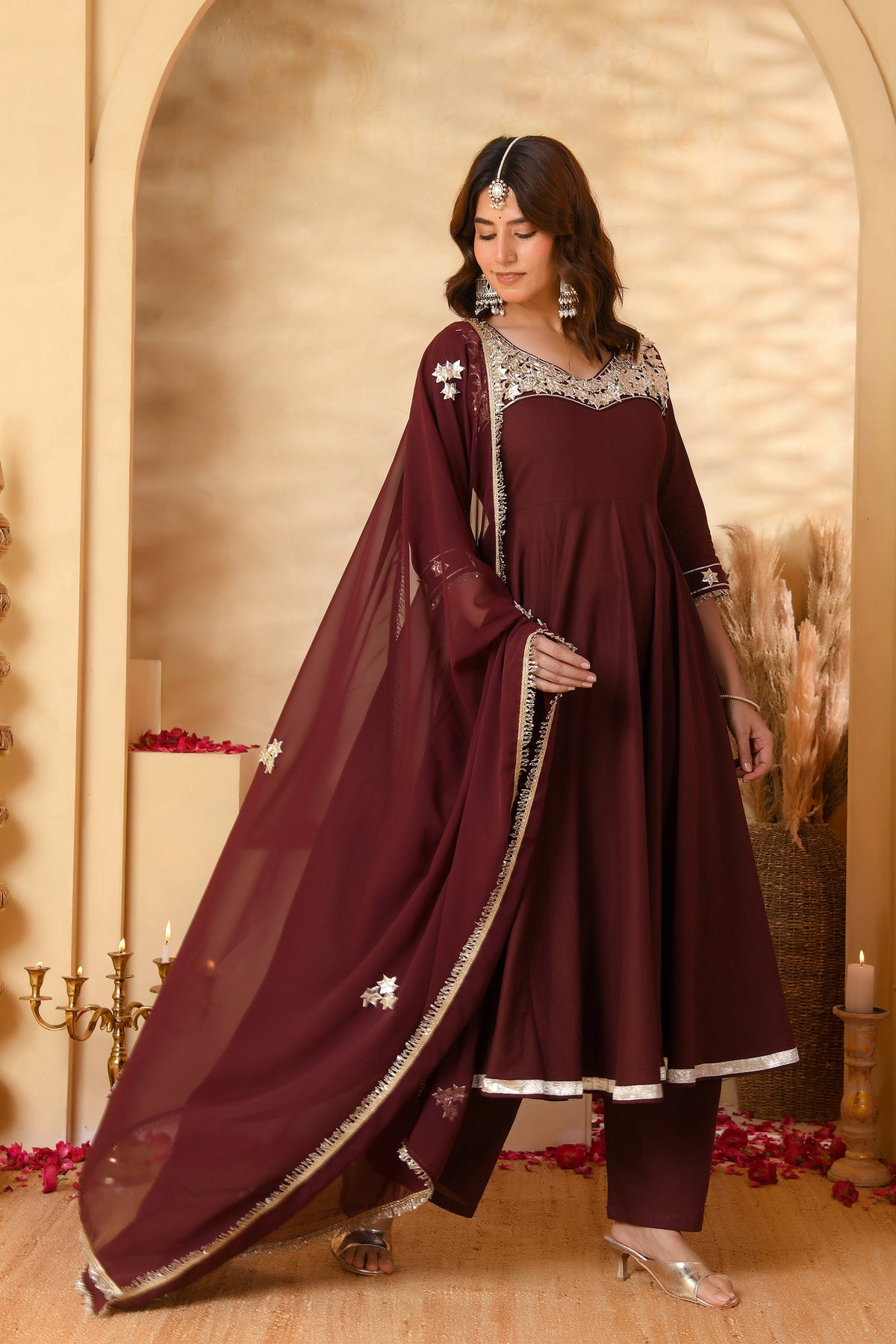 Wine Anarkali Suit Set