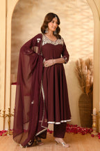 Wine Anarkali Suit Set