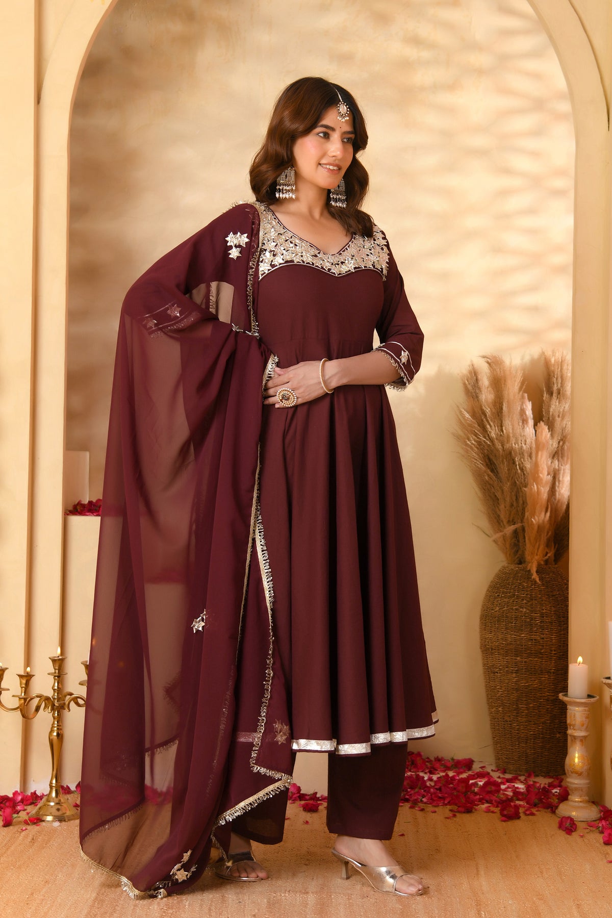Wine Anarkali Suit Set