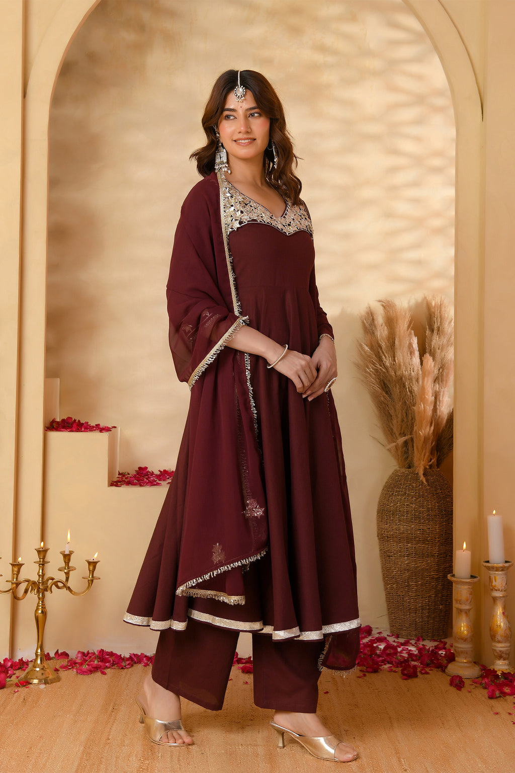 Wine Anarkali Suit Set