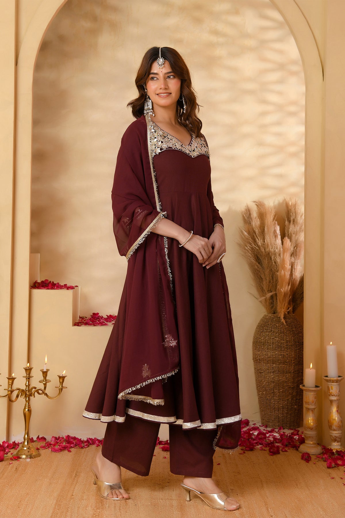 Wine Anarkali Suit Set