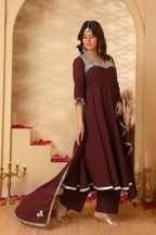 Wine Anarkali Suit Set