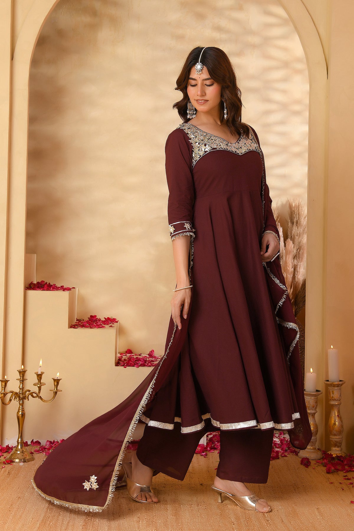 Wine Anarkali Suit Set