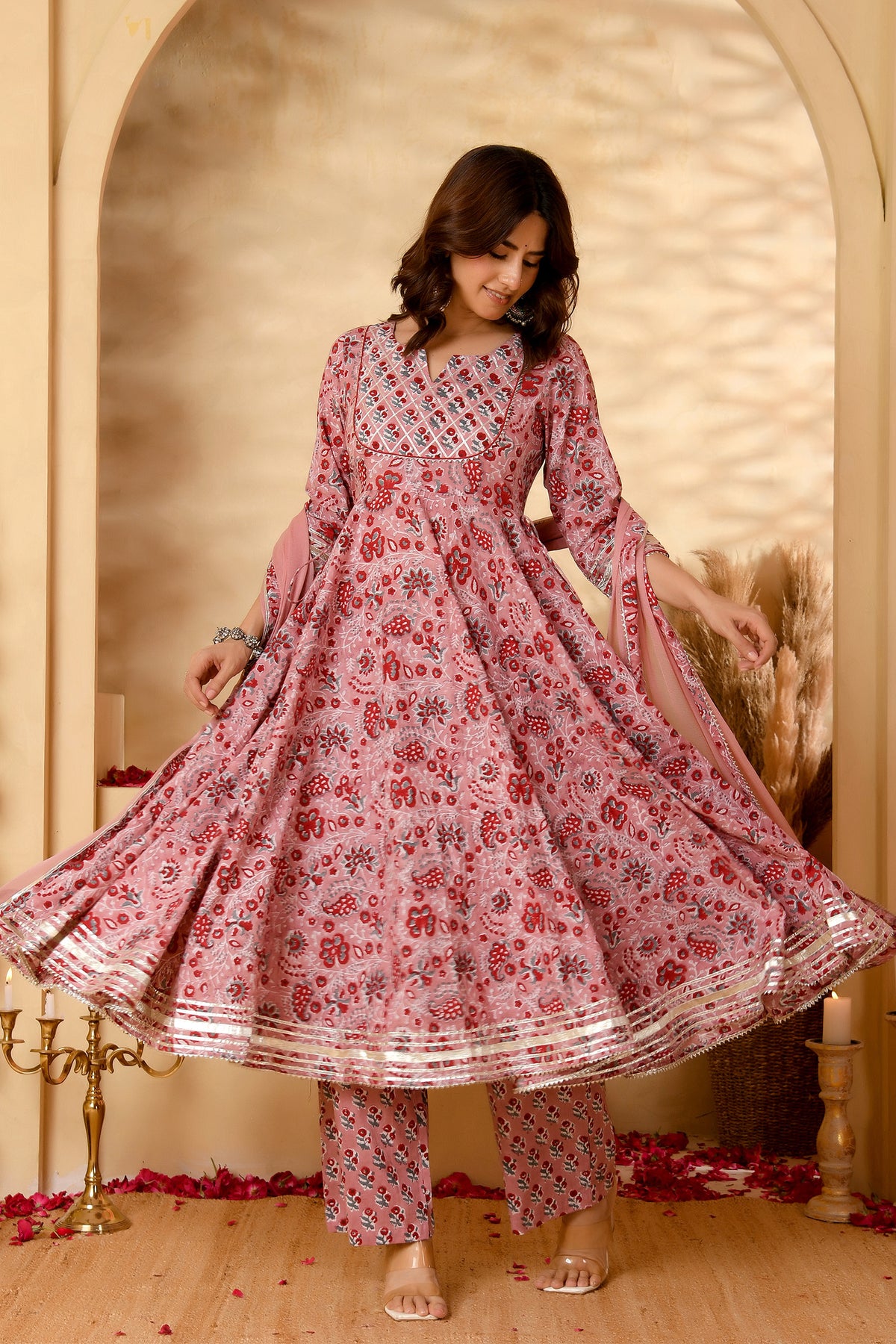 Dusty Rose Pink Anarkali Suit Set