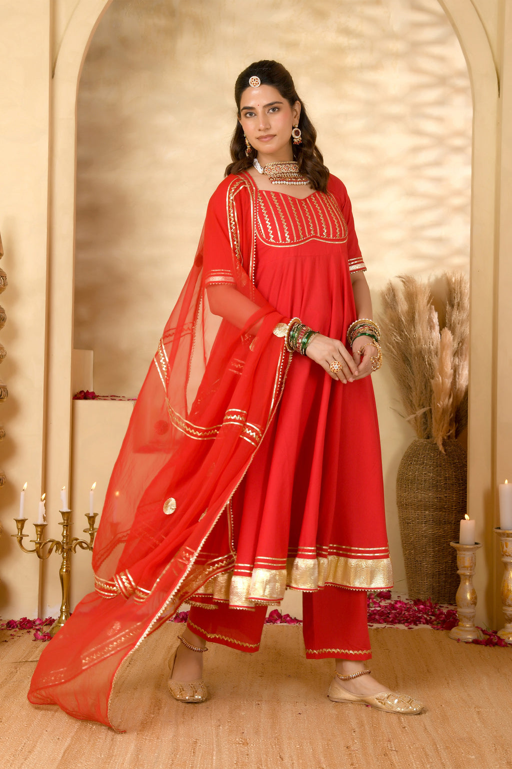 Red Anarkali Suit Set