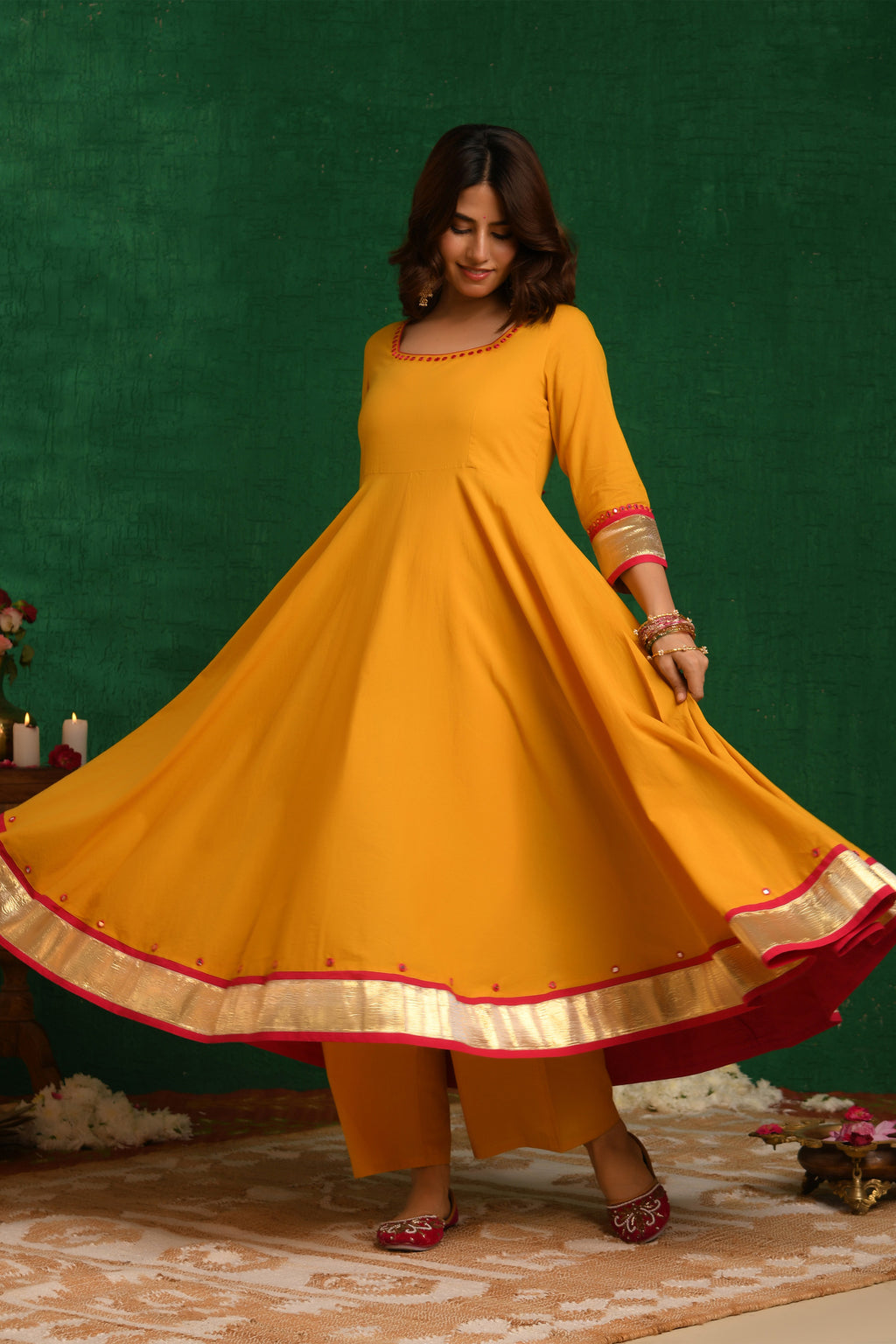 Mustard Yellow Anarkali Suit Set
