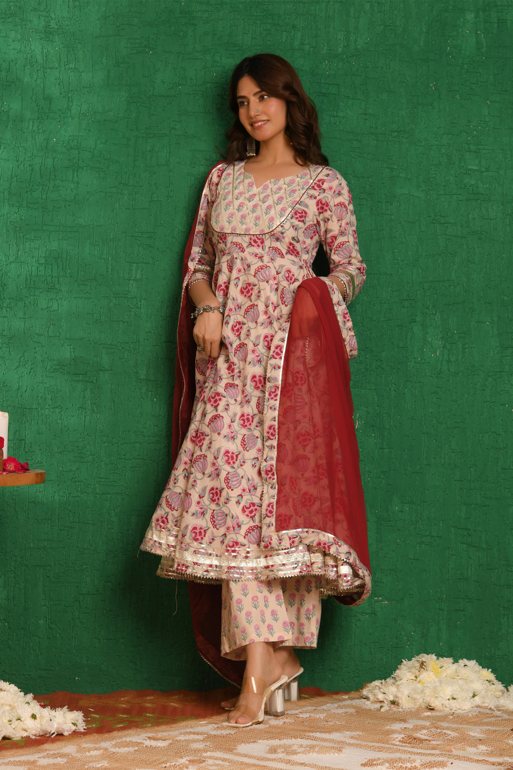 Cream Anarkali Suit Set