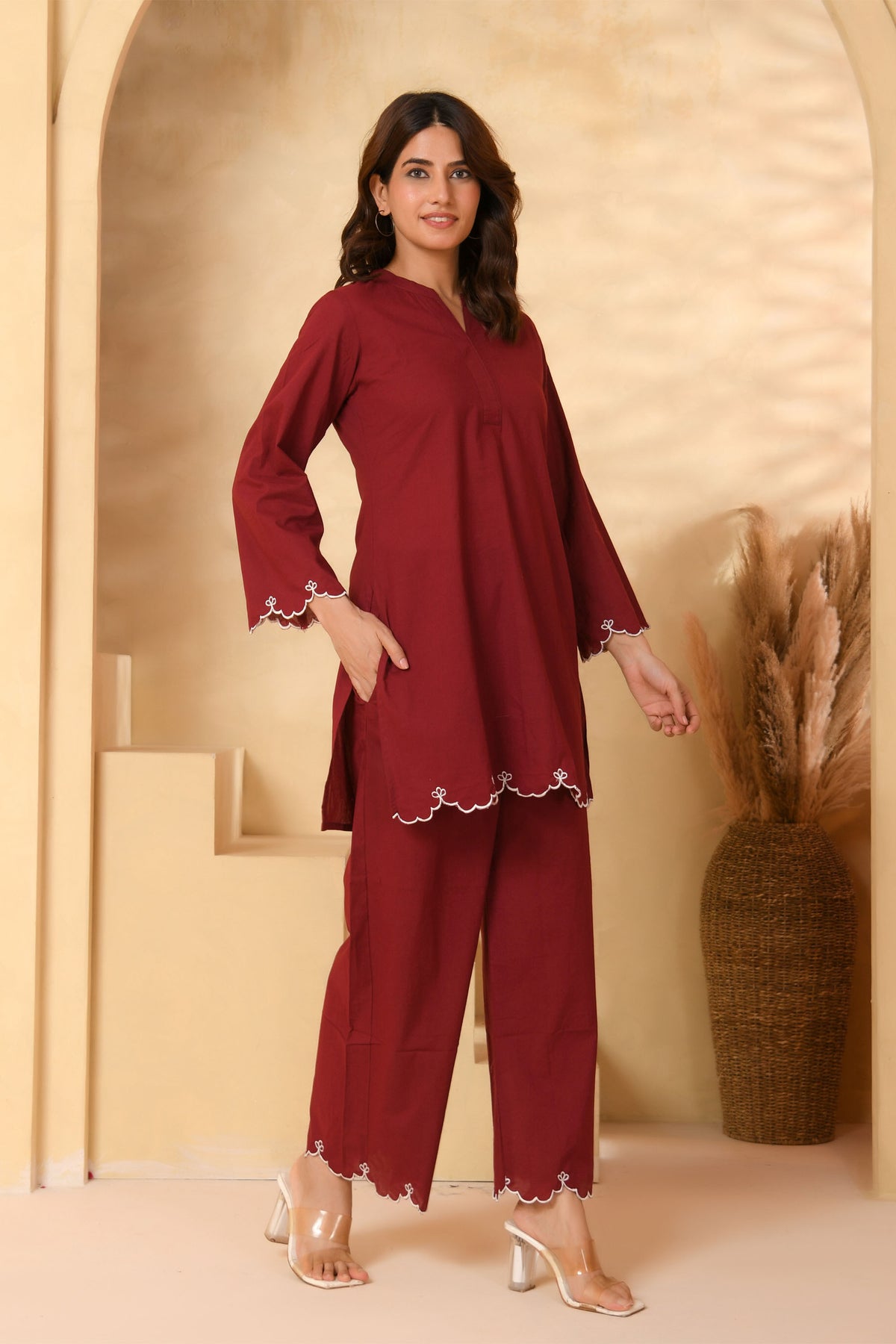 Wine Kurta Set